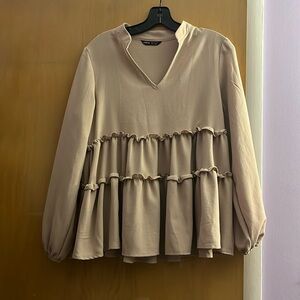 Ruffled Long Sleeve Shirt- Size XS